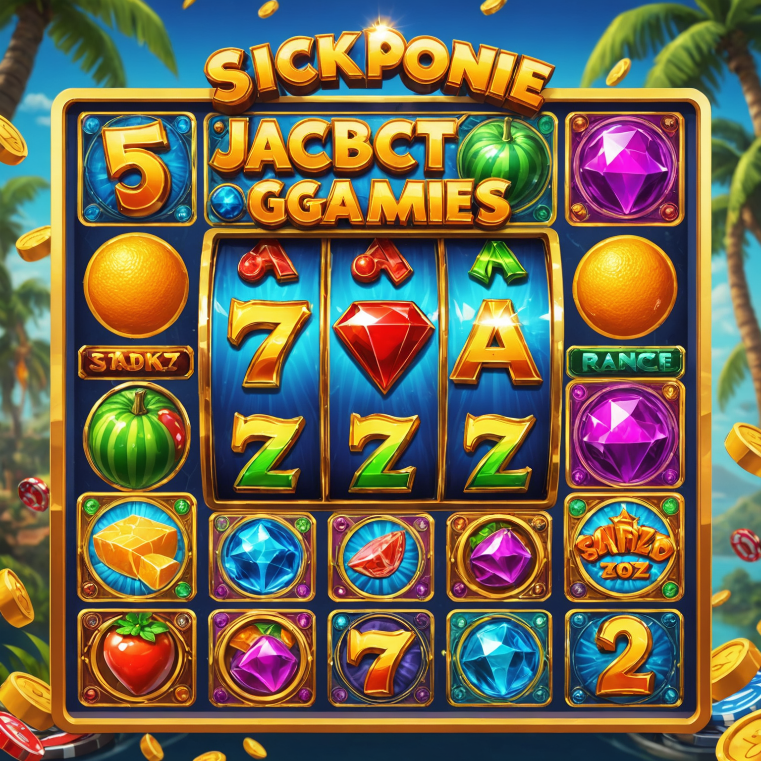 Colagem dos 5 melhores jogos de slot do JackpotZonePlay, mostrando símbolos vibrantes e layouts de jogo emocionantes